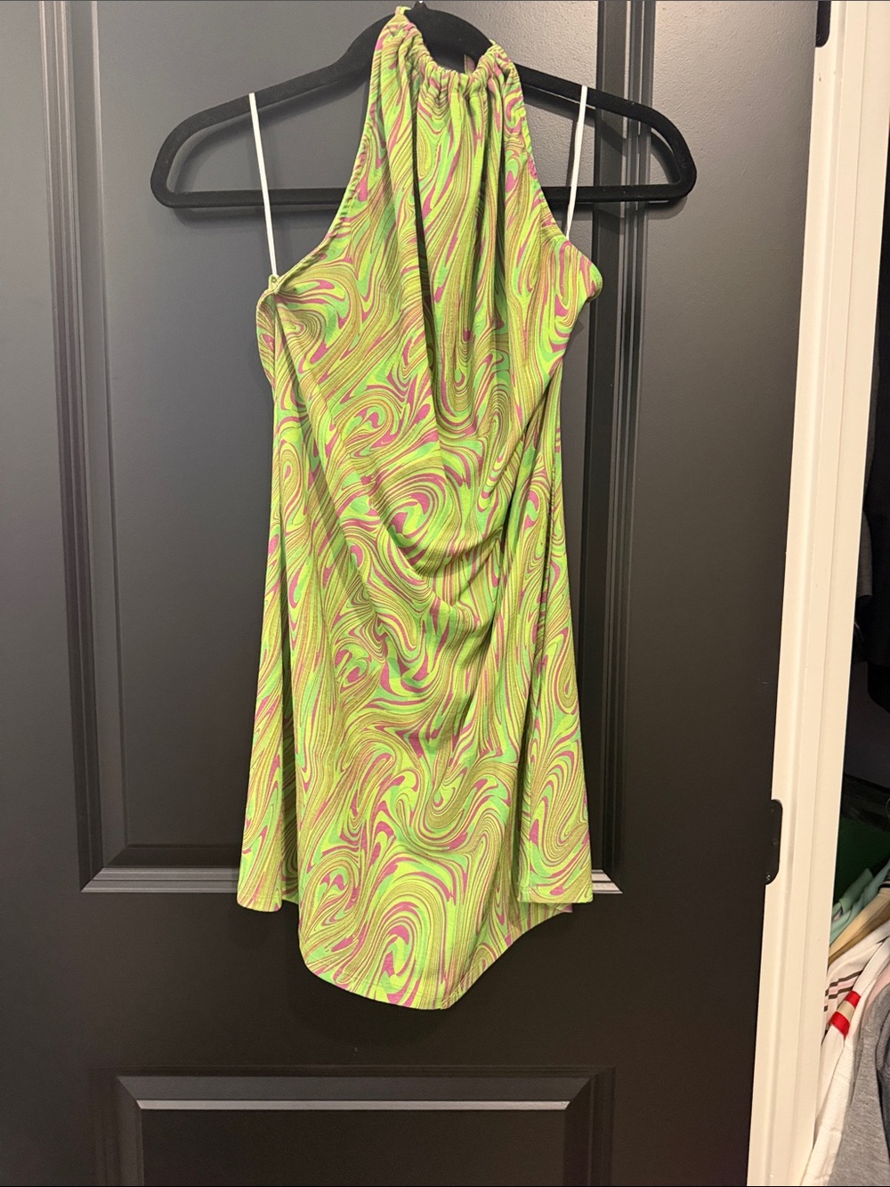 Missguided Neon Swirl Mini Dress in Lime Green and Pink